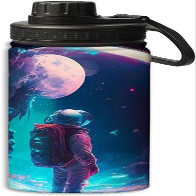 OOZ Moon and astronaut art pattern 18 oz Sports Insulated Kettle Stainless Steel Water Bottles Outdoors,Leak Proof,Multicolor