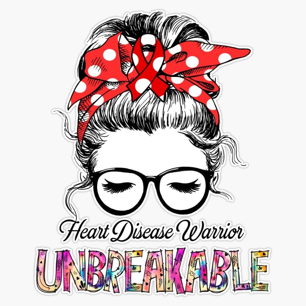 Heart Disease Warrior Unbreakable Heart Disease Ribbon Sticker Vinyl Decal Car Laptop Wall Window Bumper Sticker 5"