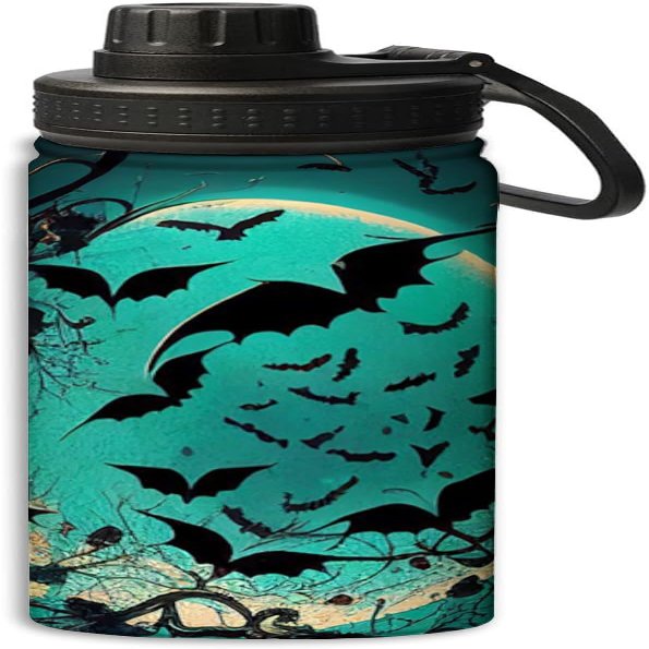 OOZ Bat and moon pattern 18 oz Sports Insulated Kettle Stainless Steel Water Bottles For Running Hiking Cycling Climbing,Black