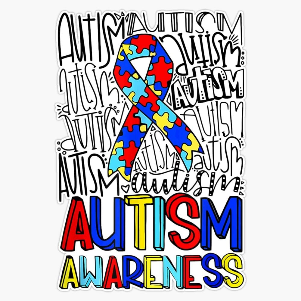 Autism Awareness Puzzle Piece Ribbon Typography Boys Girls Sticker Vinyl Decal Car Laptop Wall Window Bumper Sticker 5"