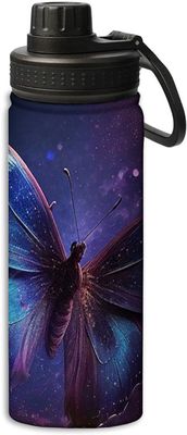 OOZ Blue butterfly in the sky pattern 18 oz Sports Insulated Kettle Stainless Steel Water Bottles Outdoors,Leak Proof,Blue