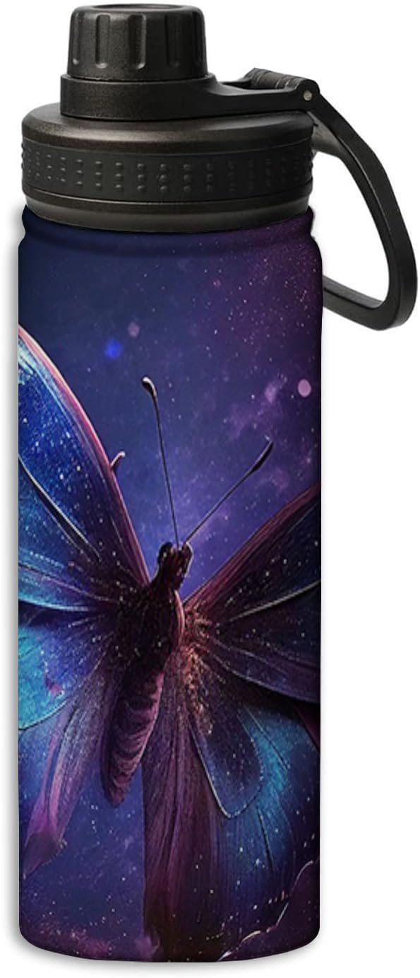 OOZ Blue butterfly in the sky pattern 18 oz Sports Insulated Kettle Stainless Steel Water Bottles Outdoors,Leak Proof,Blue