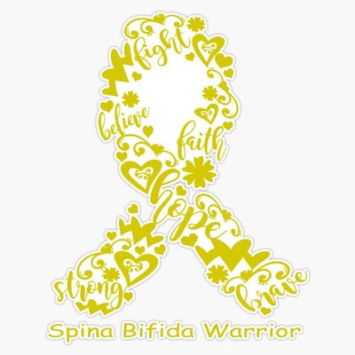 Spina Bifida Warrior Spina Bifida Ribbon Strong Hope Believe Fight Faith Brave Sticker Vinyl Decal Car Laptop Wall Window Bumper Sticker 5"