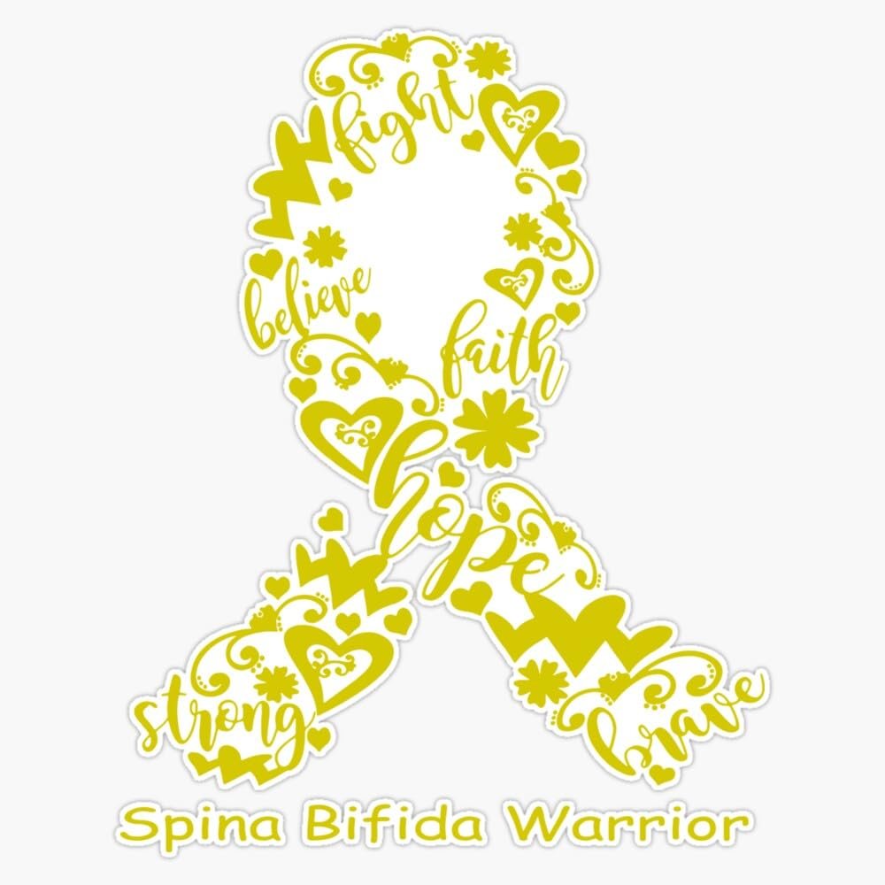 Spina Bifida Warrior Spina Bifida Ribbon Strong Hope Believe Fight Faith Brave Sticker Vinyl Decal Car Laptop Wall Window Bumper Sticker 5"