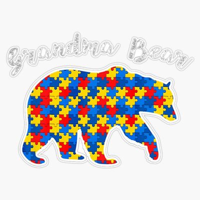 Grandma Bear Autism Awareness Puzzle Piece Support Autistic Sticker Vinyl Decal Car Laptop Wall Window Bumper Sticker 5"