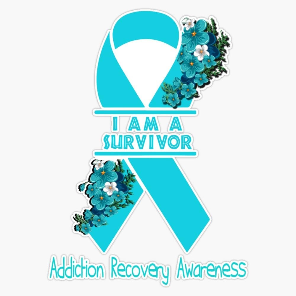 I Am A Suvivor Ribbon Addiction Recovery Awareness Sticker Vinyl Decal Car Laptop Wall Window Bumper Sticker 5"