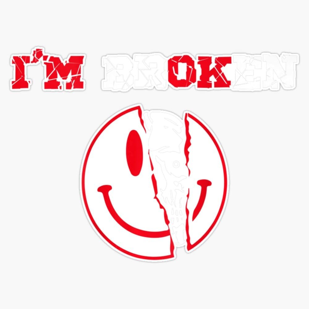 Confused Skull I'm Broken Invisible Illness I'm OK Broken Sticker Vinyl Decal Car Laptop Wall Window Bumper Sticker 5"