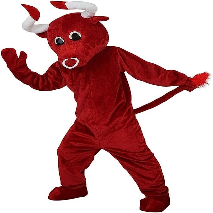 Red Cow Bull Mascot Costume Adult Size for Men & Women with Built-in Fan Inside the Head
