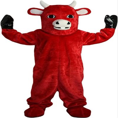Red Cow Mascot Costume Adult Size for Men & Women with Built-in Fan Inside the Head
