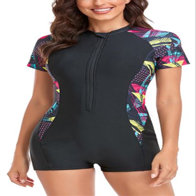 Bathing Suit for Women One Piece Swimsuit Printed Rash Guard UV Protection Swimwear Zip Surf Suit