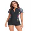 Bathing Suit for Women One Piece Swimsuit Printed Rash Guard UV Protection Swimwear Zip Surf Suit view 3
