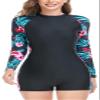 AUBIG Long Sleeve Shorty Wetsuit Women Sun Protection One Piece Swimsuit Printed Full Body Rash Guard Zip Up Surf Swimwear view 1