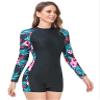 AUBIG Long Sleeve Shorty Wetsuit Women Sun Protection One Piece Swimsuit Printed Full Body Rash Guard Zip Up Surf Swimwear view 2