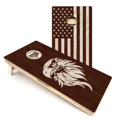 Skip's Garage Wood Eagle & American Flag All-Weather Cornhole Boards - Includes (2) Boards (NO Bags) + NO Additional Accessories
