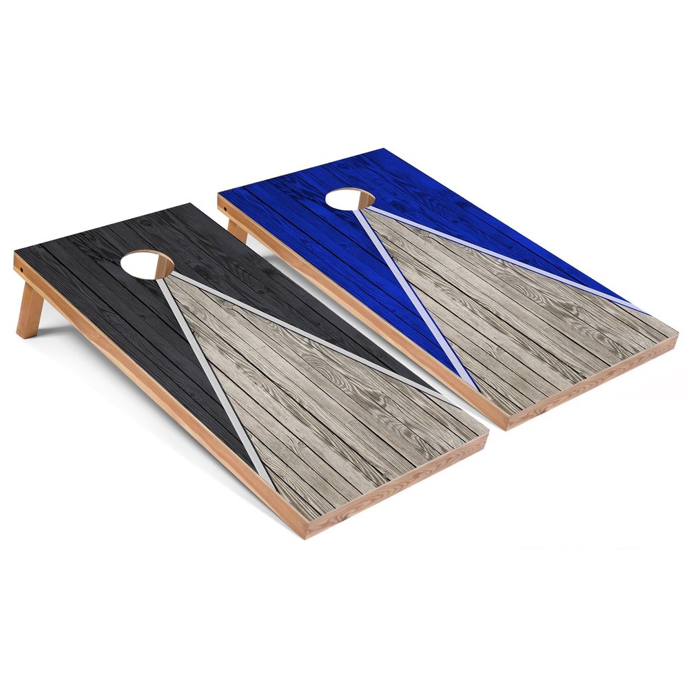 Skip's Garage Dark Grey and Royal Pyramid Corn Hole Set - All-Weather - Include Carrying Case