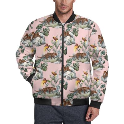 Watercolor Tropical Pattern Jacket Casual Bomber Jackets Full Zip Windbreaker Fashion Coat for Men Women XL