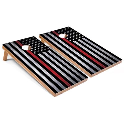 Skip's Garage American Flag Thin Red Line Corn Hole Set - All-Weather - Include Hole Lights