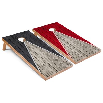 Skip's Garage Dark Grey and Red Pyramid Corn Hole Set - All-Weather - Include Carrying Case