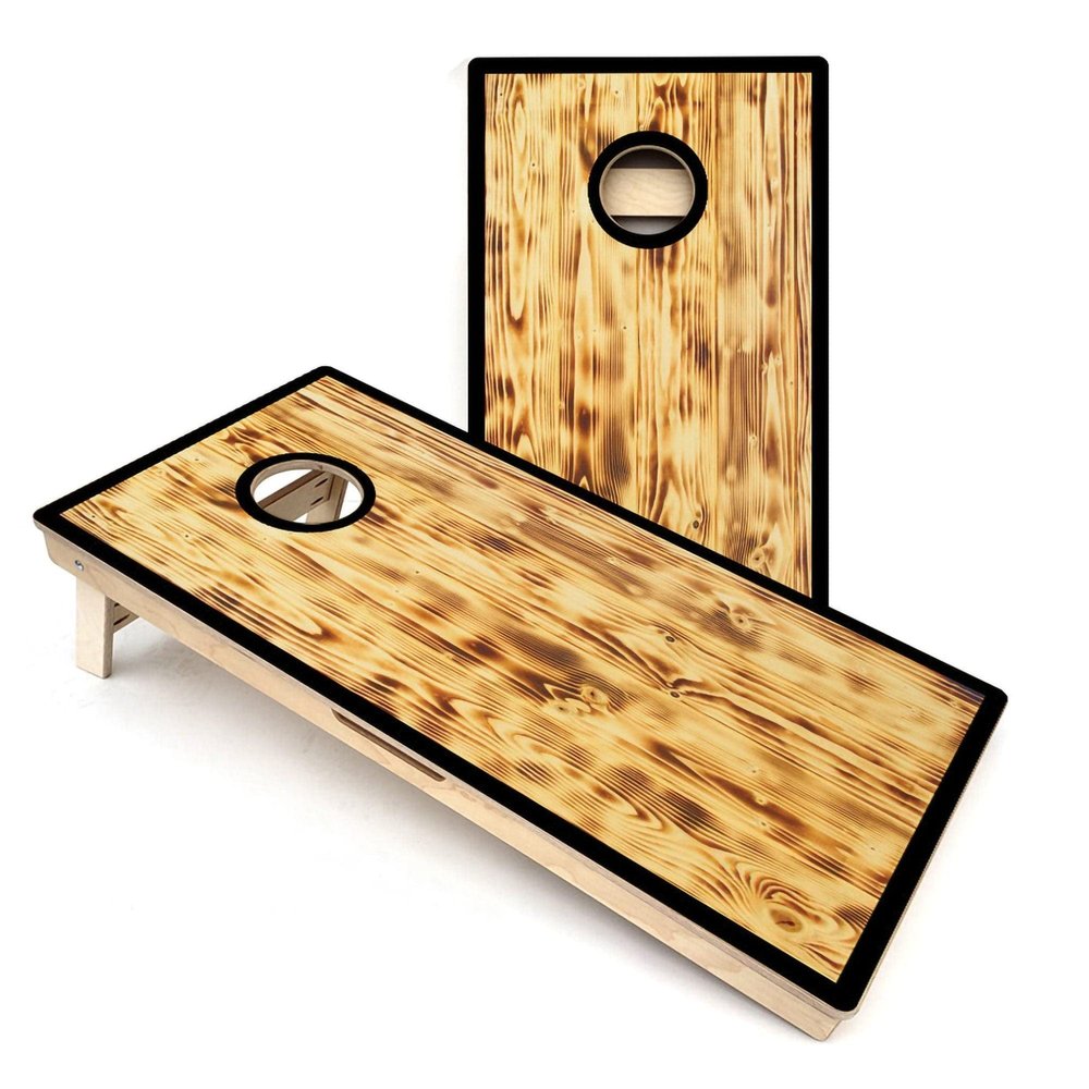 Skip's Garage Burnt Wood Themed All-Weather PVC Cornhole Boards - Includes (2) Boards (Resin Bags) + NO Additional Accessories