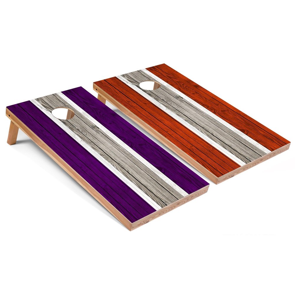 Purple and Orange Striped Corn Hole Set - All-Weather - Include Case + Hole + Edge Lights
