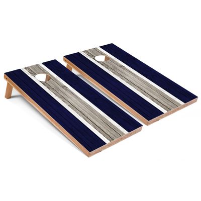 Skip's Garage Navy Striped All-Weather Cornhole Boards - PVC - Include Hole Lights