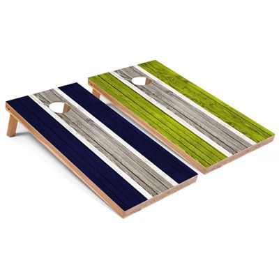 Navy and Lime Striped Corn Hole Set - All-Weather - Include Edge Lights