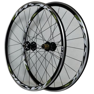 ZECHAO 700c Road Bike Wheel Set,Quick Release Front 2 Rear 4 Bearings Disc Brake V/C Brake Double Layer Aluminum Alloy Rim Rim Height 30MM Wheelset (Color : Black Green, Size : 700c)