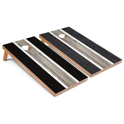 Black and Dark Grey Striped Corn Hole Set - All-Weather - Include Carrying Case