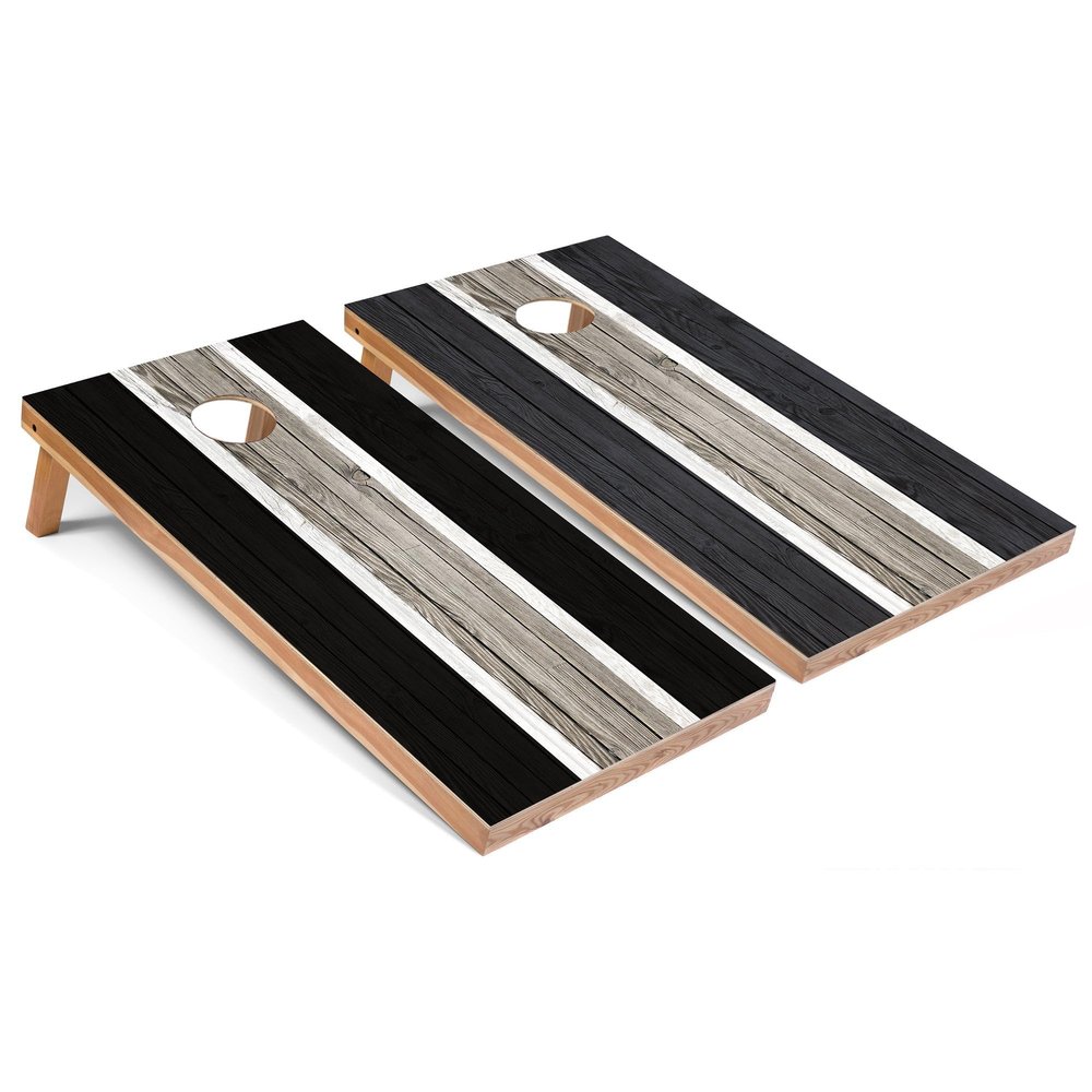 Black and Dark Grey Striped Corn Hole Set - All-Weather - Include Carrying Case