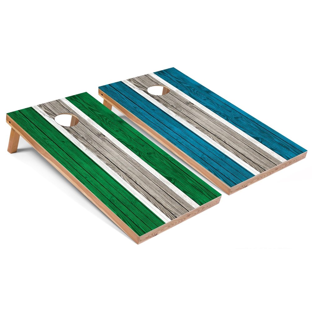 Kelly and Turquoise Striped Corn Hole Set - All-Weather - Include Carrying Case