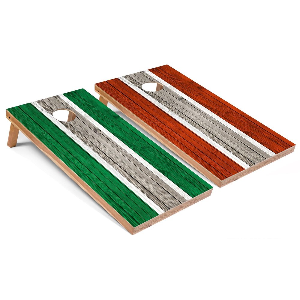 Kelly and Orange Striped Corn Hole Set - All-Weather - Include Carrying Case