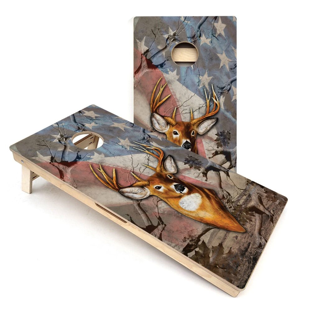 Skip's Garage Deer Head All-Weather Cornhole Boards - Includes (2) Boards (NO Bags) + (2) Board Hole Lights