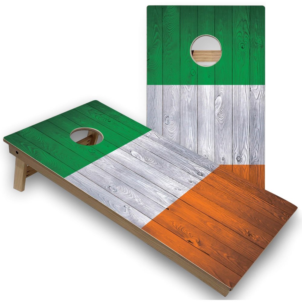 Skip's Garage Ireland Flag All-Weather Cornhole Boards - PVC - Include Hole Lights