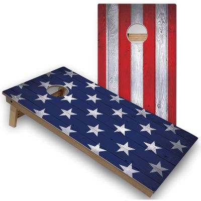 Skip's Garage American Flag Split All-Weather Cornhole Boards - PVC - Include Edge Lights