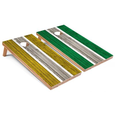 Skip's Garage Yellow and Kelly Striped All-Weather Cornhole Boards - PVC - Include Edge Lights