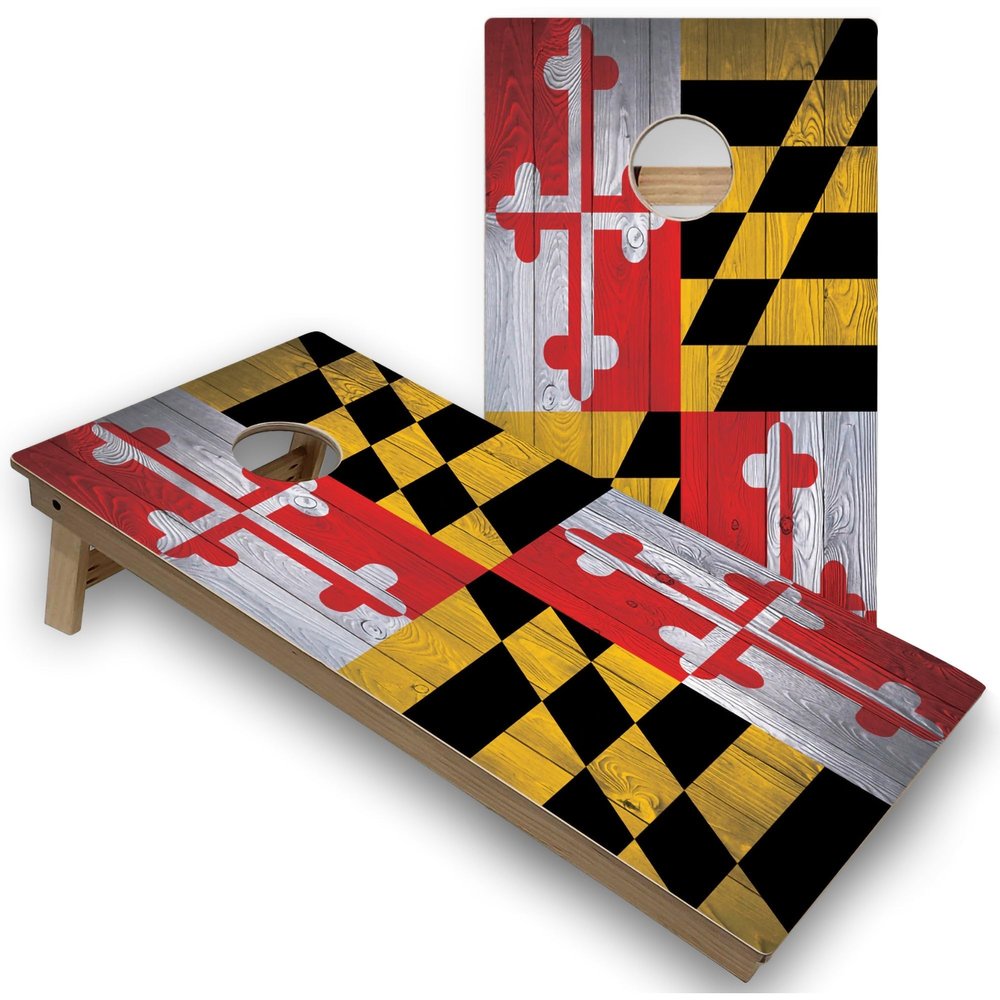 Skip's Garage Maryland Flag All-Weather Cornhole Boards - PVC - Include CASE + Edge Lights