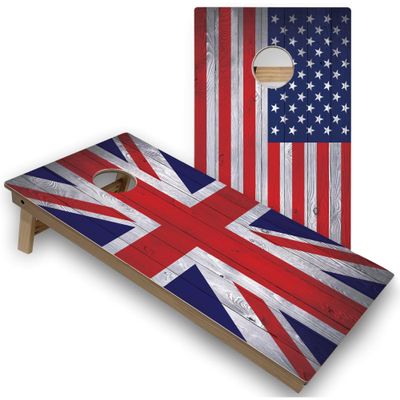 Skip's Garage UK & USA Flag All-Weather Cornhole Boards - PVC - Include Carrying Case