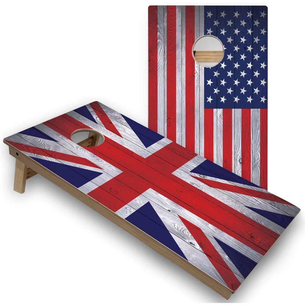 Skip's Garage UK & USA Flag All-Weather Cornhole Boards - PVC - Include Carrying Case