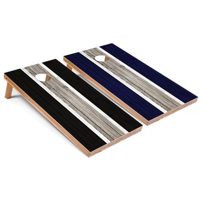 Skip's Garage Black and Navy Striped All-Weather Cornhole Boards - PVC - NO Accessories