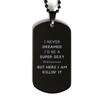 Funny Phlebotomist Gifts, I Never Dreamed I'd Be A Super Sexy Phlebotomist Birthday Christmas Black Dog Tag for Coworker. Cool and Unique Phlebotomist Gifts view 1