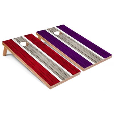 Skip's Garage Red and Purple Striped All-Weather Cornhole Boards - PVC - Include Edge Lights