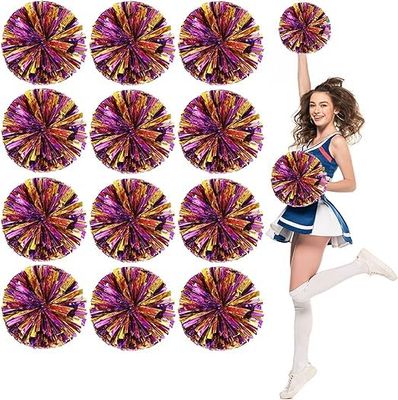 Cheerleader Pom Poms, 12 Pack Cheer Pom Pom Sports Dance Cheer Plastic Pom Poms Cheerleading for Sports Team Spirit Cheering (30cn, Purple+Gold)