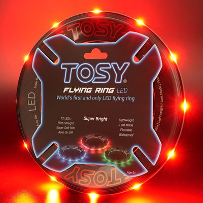 TOSY Flying Ring - 12 Monocolor LEDs, Super Bright, Lost Mode, Auto Light Up, Valentine Easter Gift for Kid/Teen/Boy/Girl, Safe, Waterproof, Pool/Beach/Camping Toy (red)