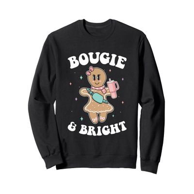 Bougie & Bright Funny Christmas Gingerbread Girl Sweatshirt, Adult Unisex, Black, Large