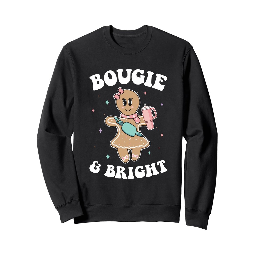 Bougie & Bright Funny Christmas Gingerbread Girl Sweatshirt, Adult Unisex, Black, Large