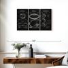 ElephantStock Sports Balls Compilation BW Patent Multi Piece Canvas - 3 Panel Decor - Decorations for Boys - Sports Patent Wall Art and Office Decor - 33" X 20" view 3