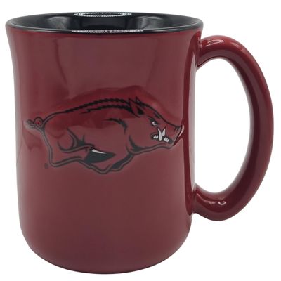 Boelter Brands NCAA Large 15oz Sculpted Cafe Mug with Raised Logo and Inner Color (Arkansas Razorbacks)