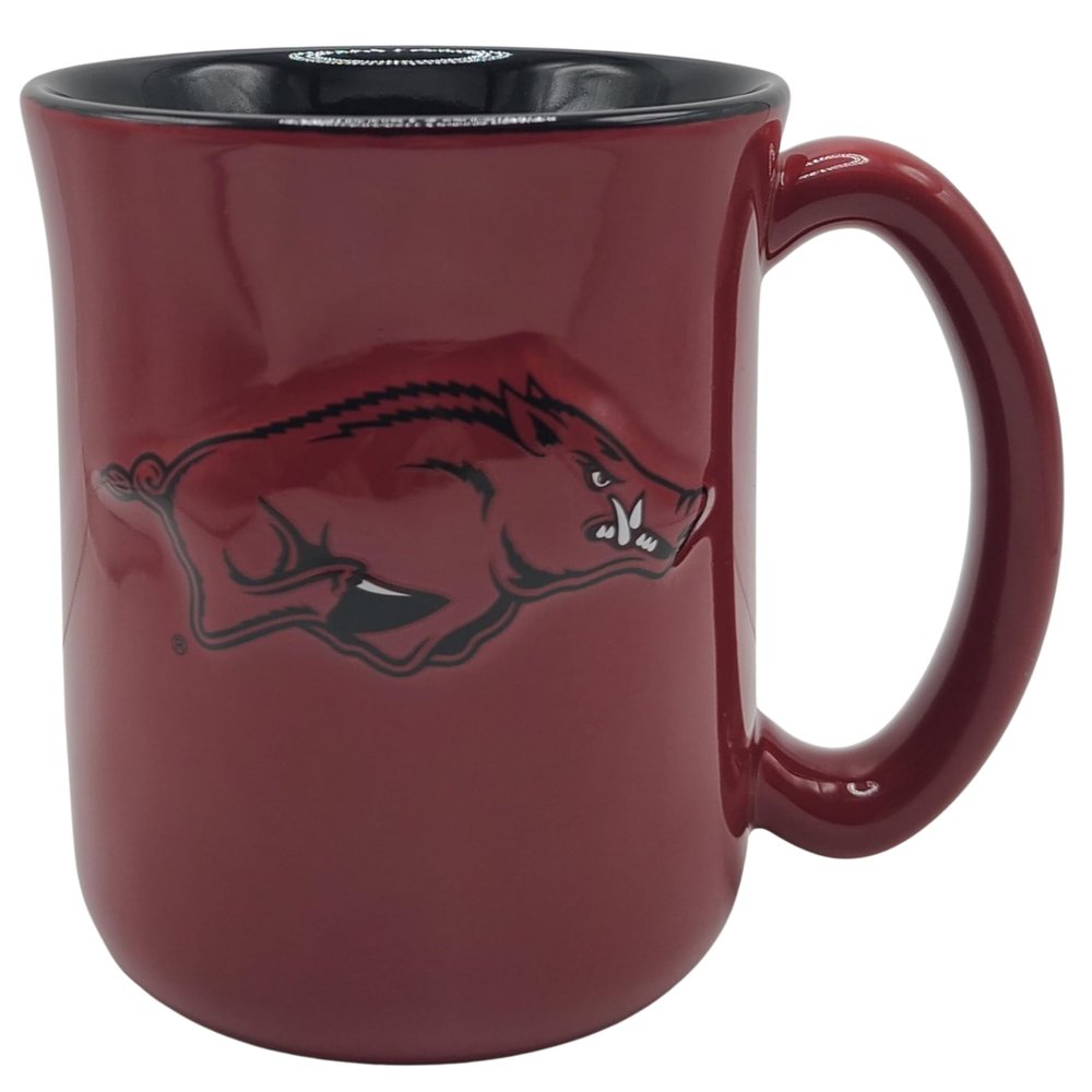 Boelter Brands NCAA Large 15oz Sculpted Cafe Mug with Raised Logo and Inner Color (Arkansas Razorbacks)