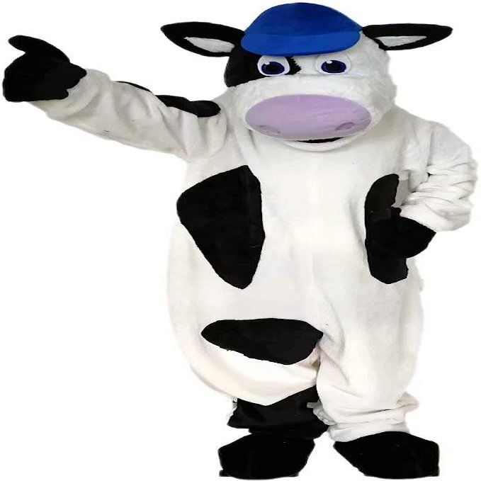 Eamior Milk Cow with Blue Hat Costume Adult Size for Men & Women with Built-in Fan Inside the Head