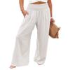 Leyoutx Womens Cotton Linen Pants Wide Leg High Waist Long Palazzo Trousers with Pocket (X-Large,White) view 1
